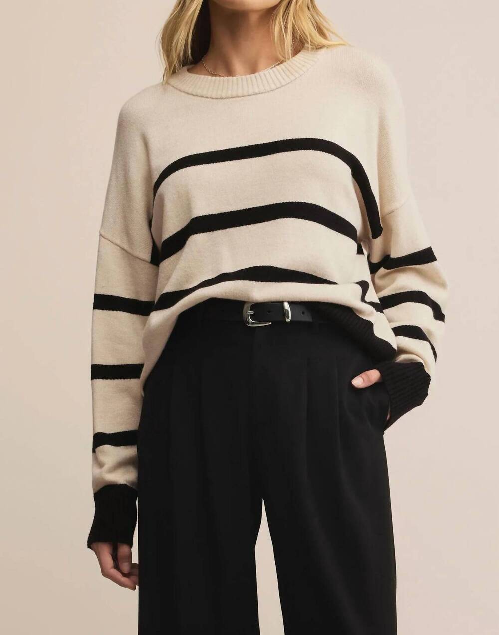 NEW Z SUPPLY jordane striped sweater in light oatmeal heather